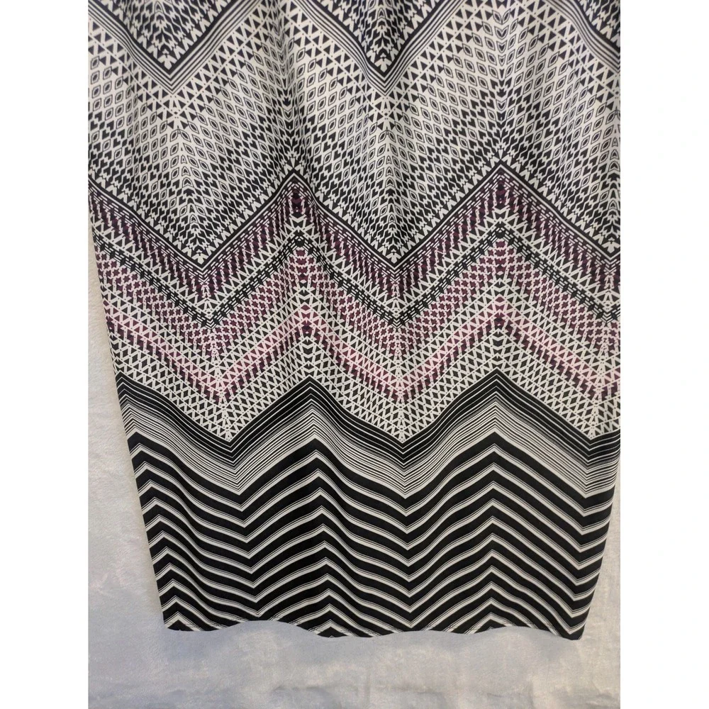 AB Studio Women Maxi Skirt Geometric Print‎ Black Pink White XL Elastic Waist